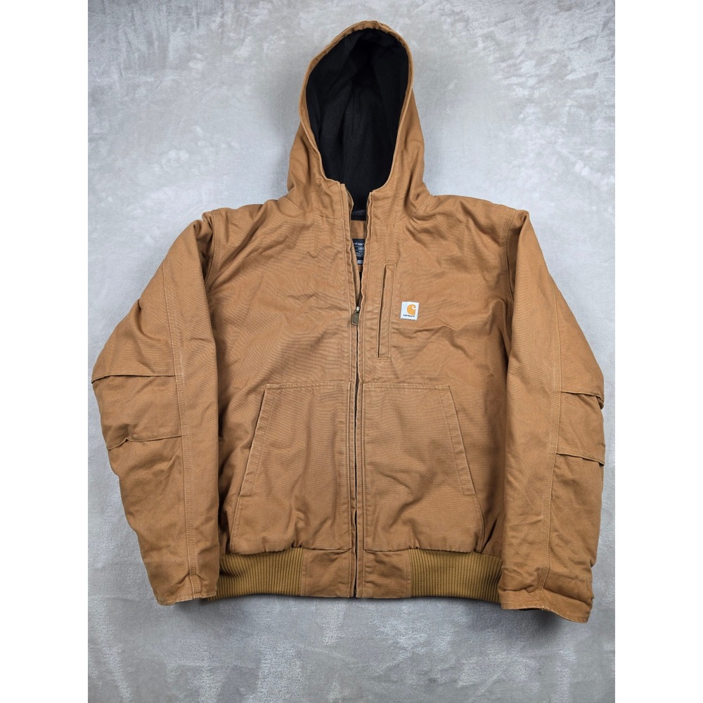 Carhartt Full Swing Jacket Mens 2XL Brown Loose Hooded Washed Duck Canvas OJ3371